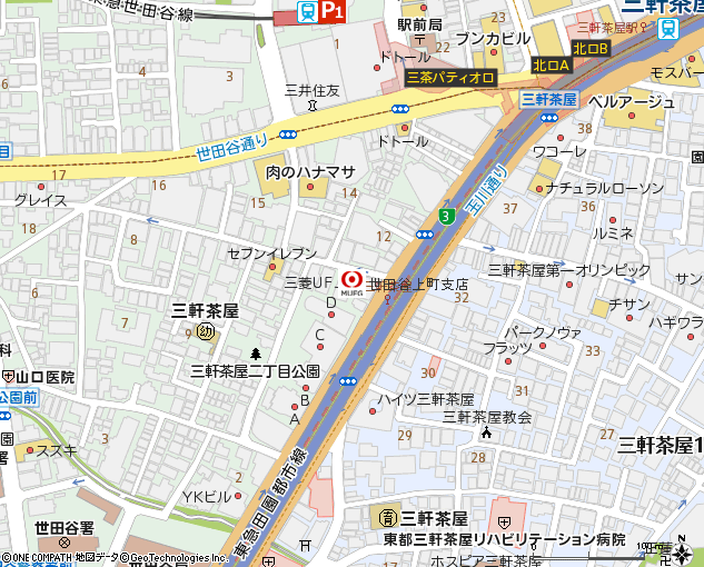 世田谷上町支店付近の地図